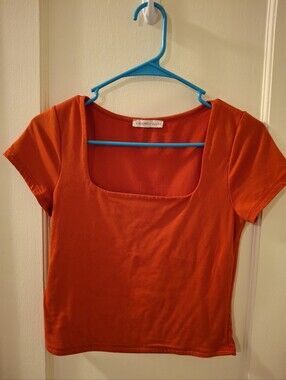 Sincerely Jules Orange Square Scoop Crop Tee